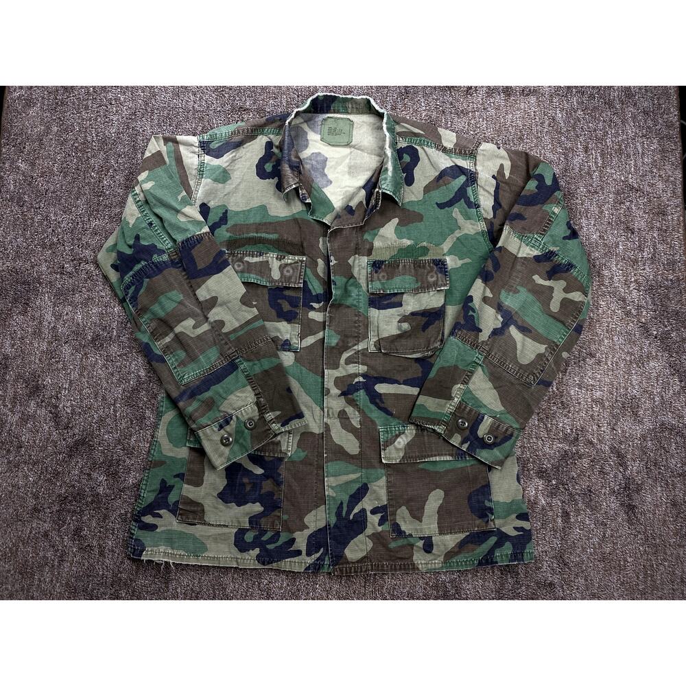 Authentic US Military Woodland Camo BDU Jacket Coat Large Long 100% Cotton